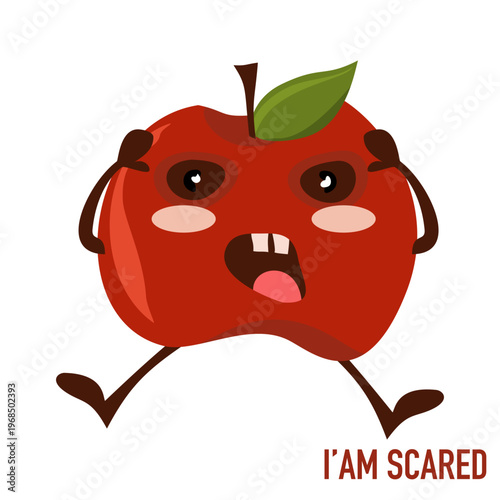 Scared Red Apple Character with Frightened Expression Illustration
