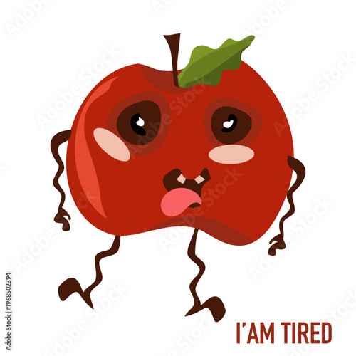 Exhausted Tired Red Apple Character Illustration