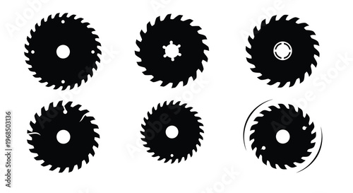 Collection of black circular saw blades in a minimalist silhouette