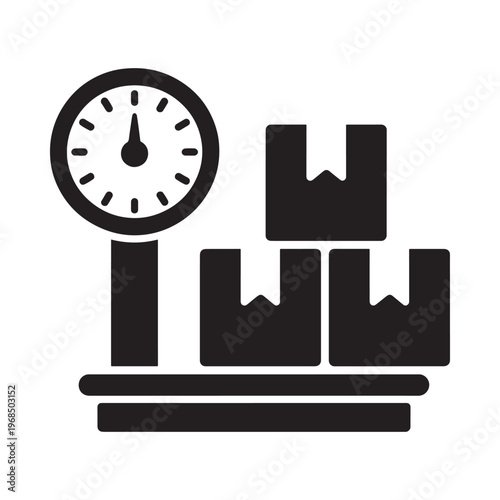 Simple black icon depicting a scale with stacked rectangular boxes