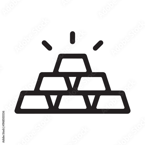 Simple black and white illustration of stacked gold bars with sparkles