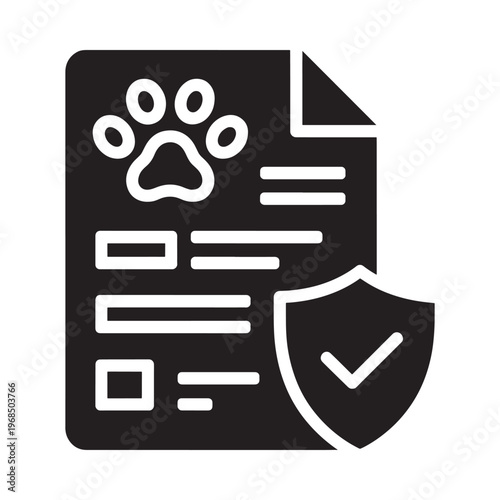 Pet insurance document with paw print and shield icon illustration