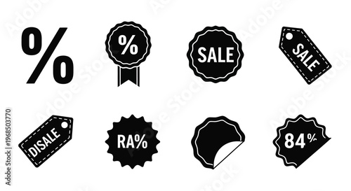 Obraz na płótnie Black sale tags and percentage symbols in a graphic design silhouette