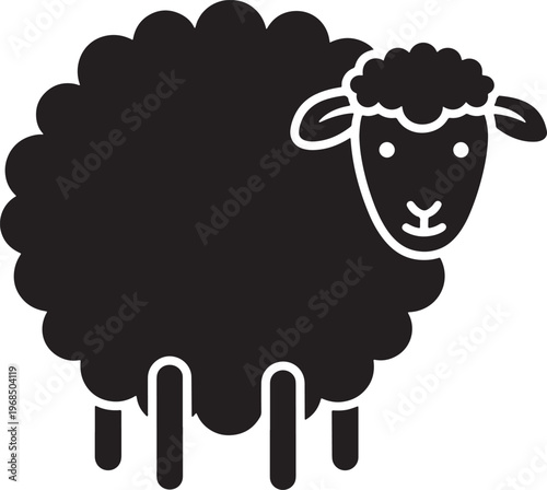 Sheep Vector Icon - Black Ram Silhouette with Curly Horns and Wool Body