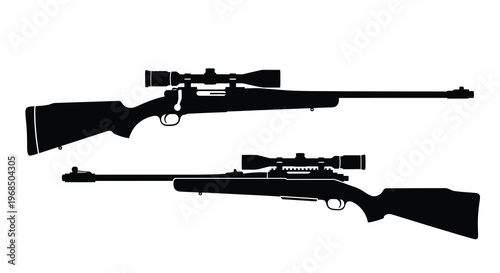 Two rifles depicted in a stark black silhouette
