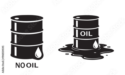 Oil barrel icon set with spill and no oil symbols