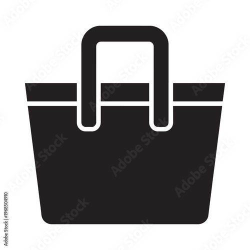 Simple black and white icon of a shopping tote bag with handle