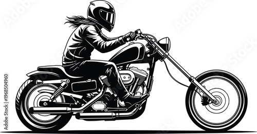 Motorcycle rider silhouette vector illustration, cruiser bike design, helmet safety gear, dynamic motion artwork, biker lifestyle, modern graphic emblem