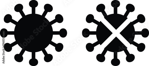Photography Conceptual representation of a virus particle and a crossedout virus particle sy