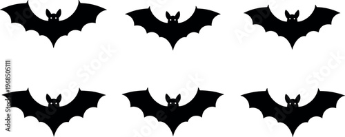 Flying Bat Silhouette Collection Halloween Theme Black Winged Animal Set Minimal Flat Vector Illustration Isolated