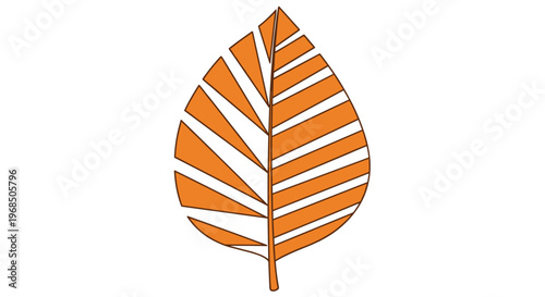 Graphic illustration of a single leaf features bold orange and white diagonal stripes across its entire surface.
