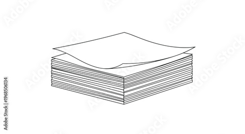 Simple black and white line drawing of a thick stack of square paper sheets with the top sheet slightly curled up.