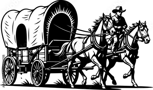 Cowboy wagon silhouette vector illustration