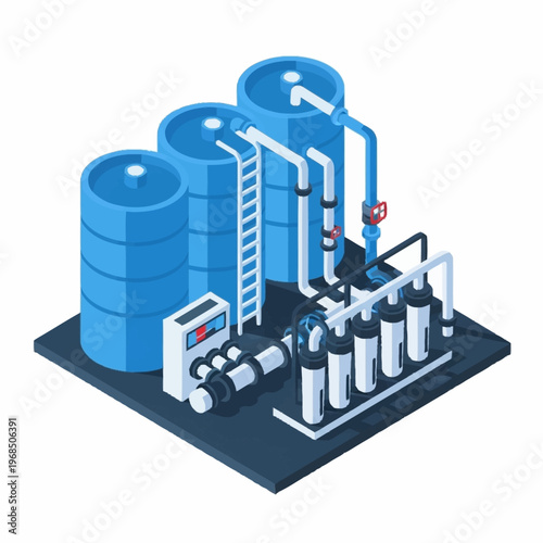 Industrial Water Filtration System with Storage Tanks.