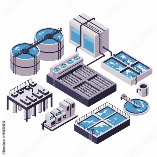 Industrial Water Treatment Plant Equipment Illustration.