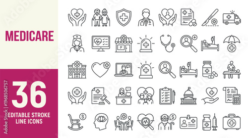 Public health icon set. Outline Icon Collection. Editable stroke. Vector illustration	
