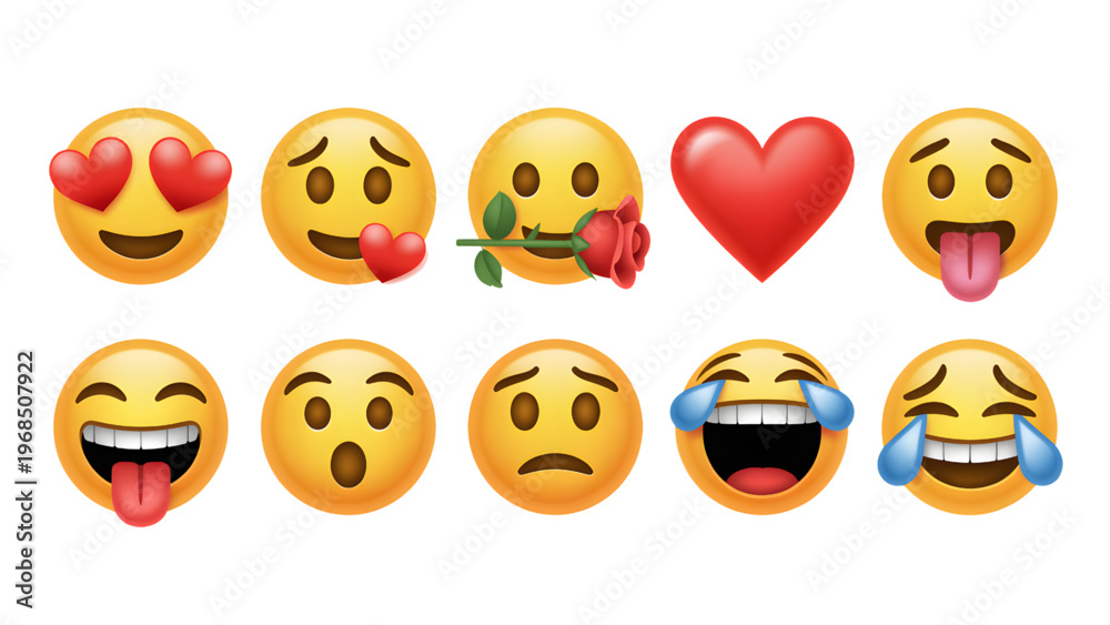 Fototapeta premium Emojis with Different Emotions on White Background