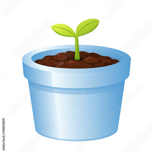 Blue Pot Green Leaf Srpout Plant Vector Illustration