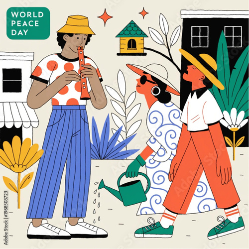 World Peace Day Concept – Living Together in Harmony Illustration