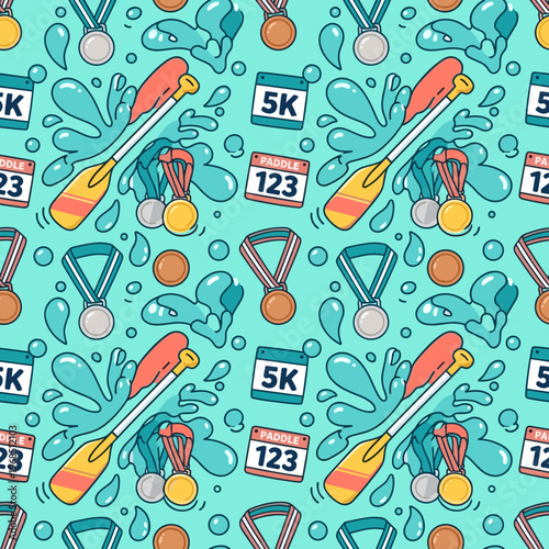 Seamless pattern of canoe paddles and competition elements