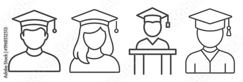 Graduate people school education outline icon on transparent background