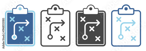 Clipboard symbol play outline strategy icon on transparent background