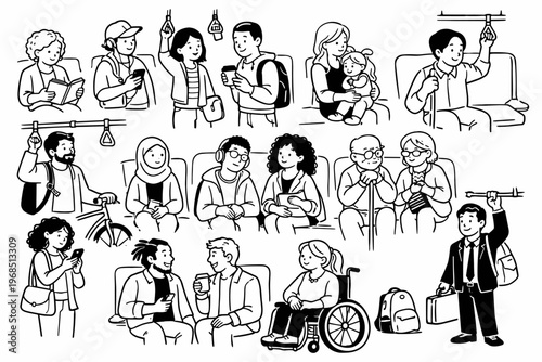 Diverse People Character Sketch Set with Different Professions, Activities and Inclusive Society Illustration