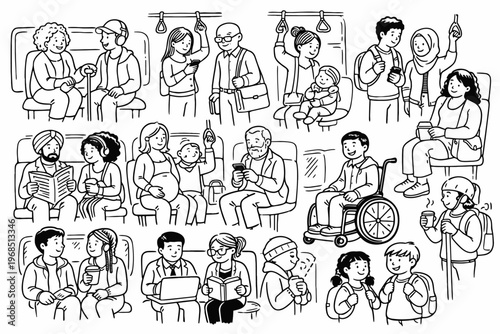 Diverse People Character Sketch Set with Different Professions, Activities and Inclusive Society Illustration