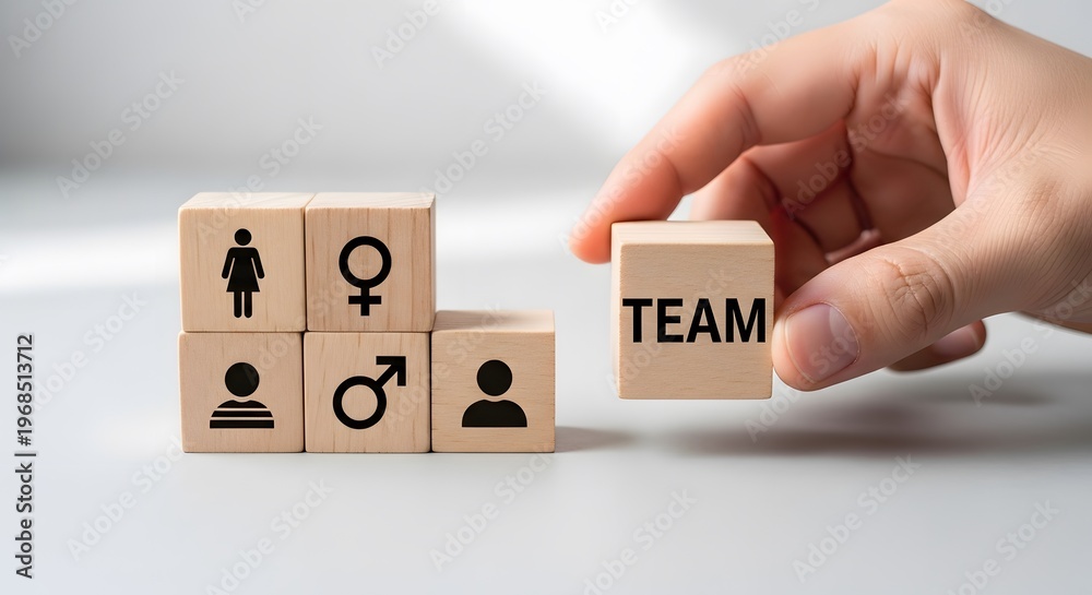 Naklejka premium Teamwork and business collaboration concept with wooden blocks and icons