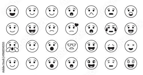 Clean vector illustrations of expressive circle faces for user interface feedback and feedback design.