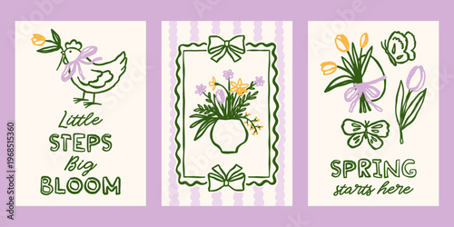 Schilderij op canvas Coquette spring vector cards set
