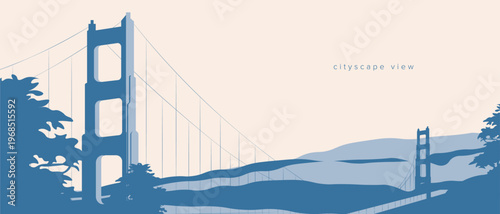 San Francisco retro background, cityscape view, California banner