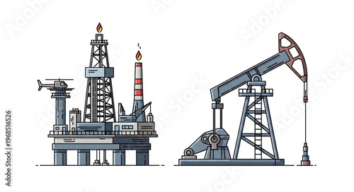 Oil Drilling and Pumping Unit Illustration for Energy Production.
