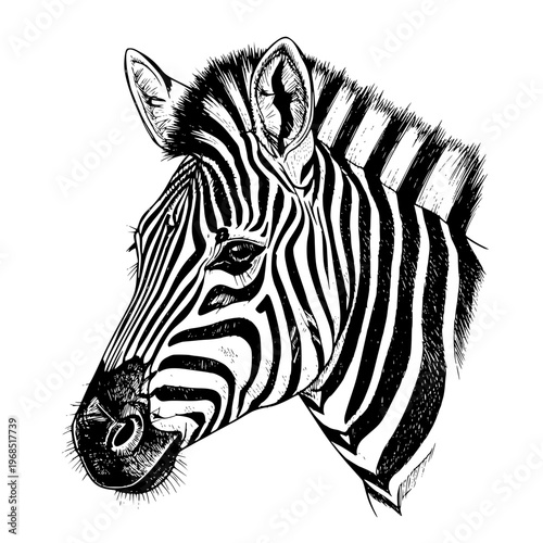 Zebra head hand drawn illustration. black and white