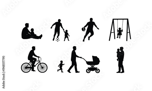 Active father and son silhouette vector illustration sport recreation activity family art.