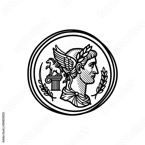 Ancient Roman Coin with Emperor Profile and Laurel Wreath on Isolated White Background