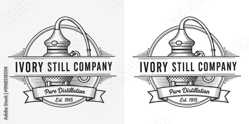 Vintage Ivory Still Company Distilling Equipment Logo with Pot Still Illustration