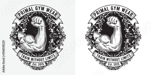 Powerful Flexing Bicep Muscle Arm Logo for Primal Gym Wear Fitness Brand