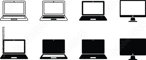 set of black computer devices Desktop/Laptop Illustration Icon 1