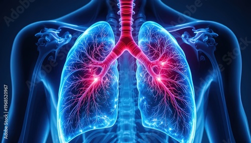 Illuminated Human Respiratory System: A Detailed Digital Illustration of the Lungs and Trachea