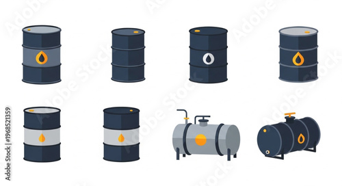 Oil and Gas Storage - Barrels and Tanks Illustration.