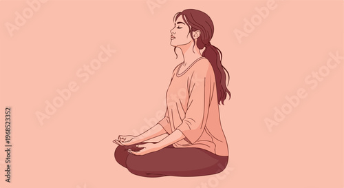 A young woman sitting in a lotus position with eyes closed, practicing meditation