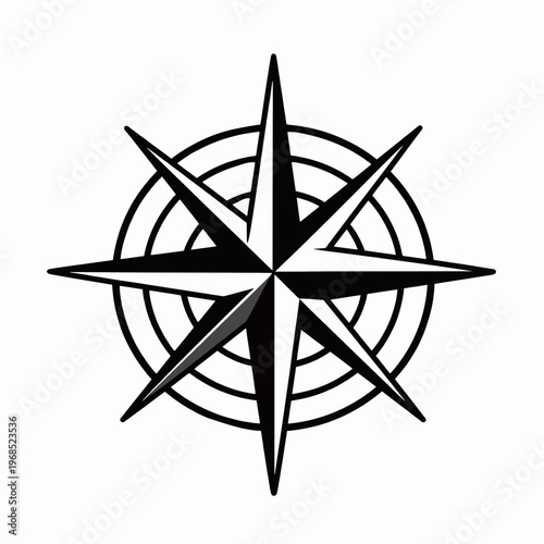 Minimalist Black Flat Vector Illustration of a Single Norse Vegvisir Runic Compass, Ancient Icelandic Magical Staff Symbol for Protection and Guidance Isolated on White Background for Tattoo Design