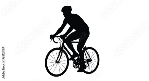 Silhouette of a cyclist riding a road bike against a white background