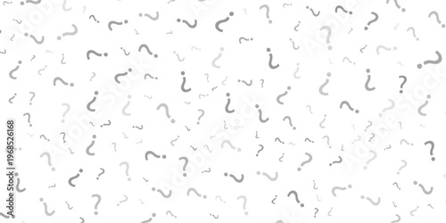 Question mark seamless pattern. Repeating interrogation patern. Hand drawn black simple icon on white sample background. Repeated modern wallpaper for design prints. Repeat swatch.