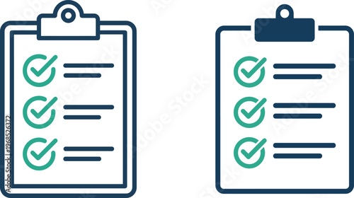 A set of line art clipboards with checklists in a modern design concept, featuring vector silhouettes and editable graphics for business and productivity use.