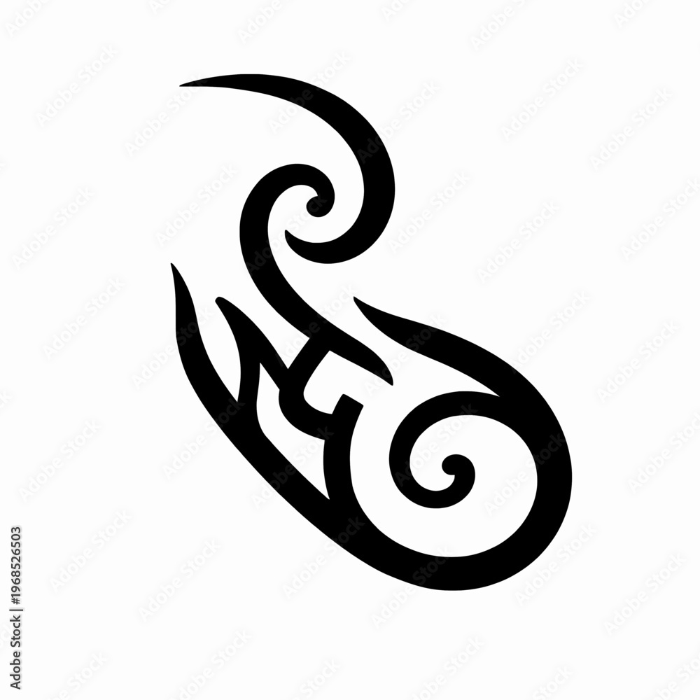 Fototapeta premium Minimalist Black Tribal Scroll Flourish Vector Illustration, Elegant Single Filigree Swirl Graphic for Decorative Design, Isolated Flat Art on White Background, Sophisticated Ornate Element