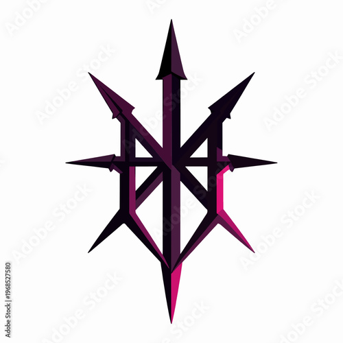 Intricate Black and Magenta Gothic Cyber-Sigilism Emblem Vector, Minimalist Symmetrical Dark Aesthetic Graphic for Modern Streetwear Design and Alternative Subculture Branding, Isolated on White.