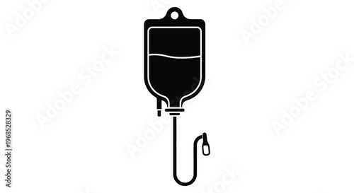 Simple black and white illustration of an iv drip bag hanging