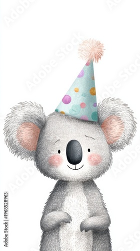Joyful koala celebrates in pastel hues with charm